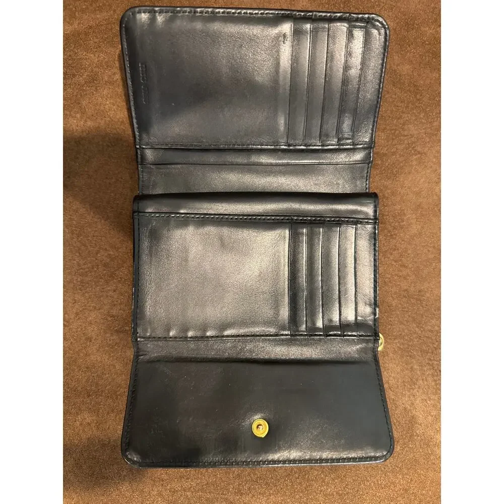 Miu Miu Croc-Embossed Leather Continental Wallet Black w Gold Hardward